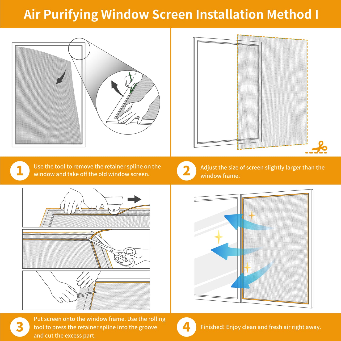 Originallife Air Purifying Windows Screen | For Windows, Doors and Patio Screen | High Visibility and Durable | Easy to DIY | 48"x102" (55 Mesh)