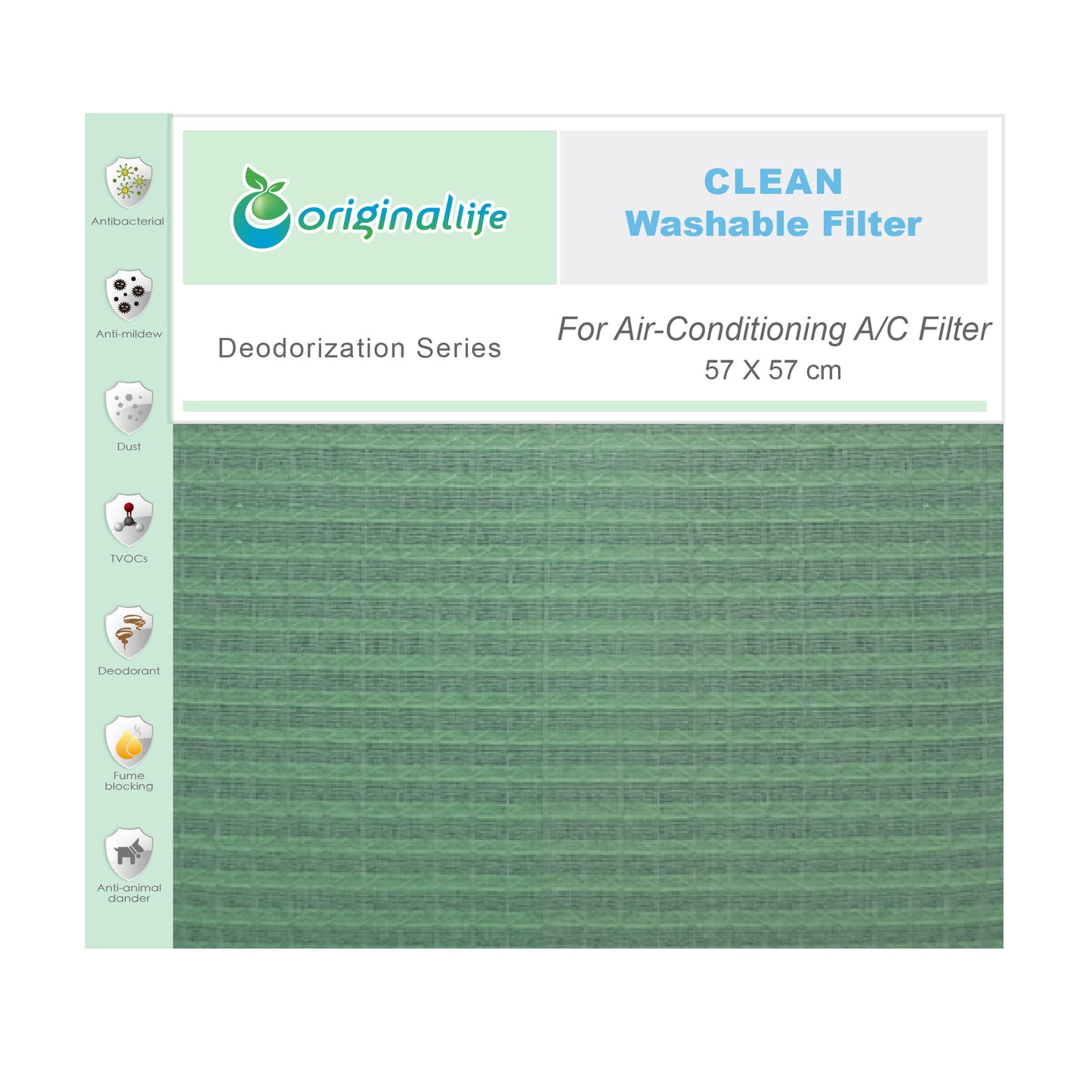 Originallife Green Eco Mat DIY Air-Conditioning A/C Filter - Washable Reusable Extra Protection Against Bacteria, Mold, Odors (Green) (57X57 cm)