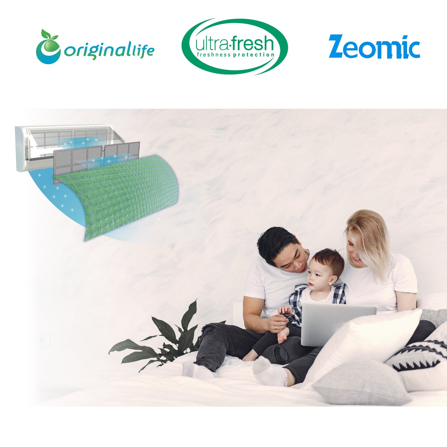 Originallife Green Eco Mat DIY Air-Conditioning A/C Filter - Washable Reusable Extra Protection Against Bacteria, Mold, Odors (Green) (57X57 cm)