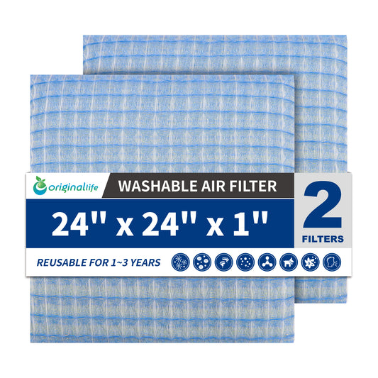 Originallife Washable Reusable HVAC | AC | Air Conditioner | Furnace Air Filter Replacement 24x24x1 MERV 8, 2-pack