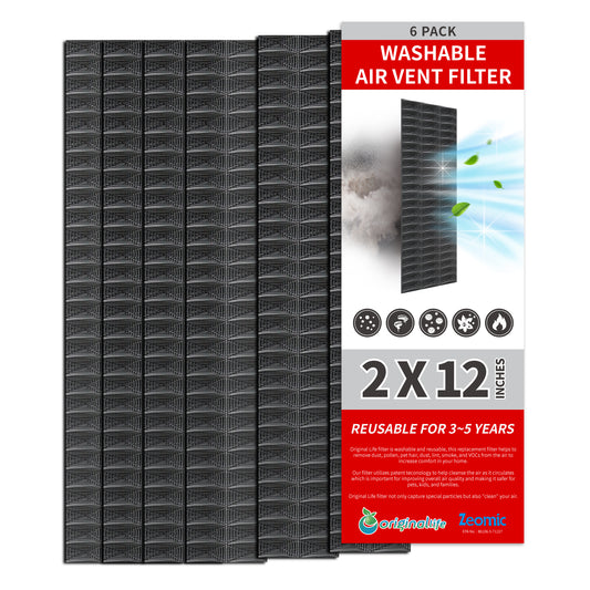 Originallife Washable Reusable Professional, Air Vent Filter, AC Vent Filter, Floor Register Filter for Home (Black), 2" x 12", Reduce Dust, Dirt, Odor, Pollen, Hair, Aero-grade filter, 6-Pack