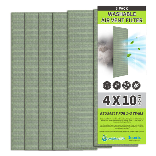 Originallife Washable Reusable Professional, Air Vent Filter, AC Vent Filter, Floor Register Filter for Home, 4" x 10", Reduce Dust, Dirt, Odor, Pollen, Hair, Aero-grade filter, 6-Pack