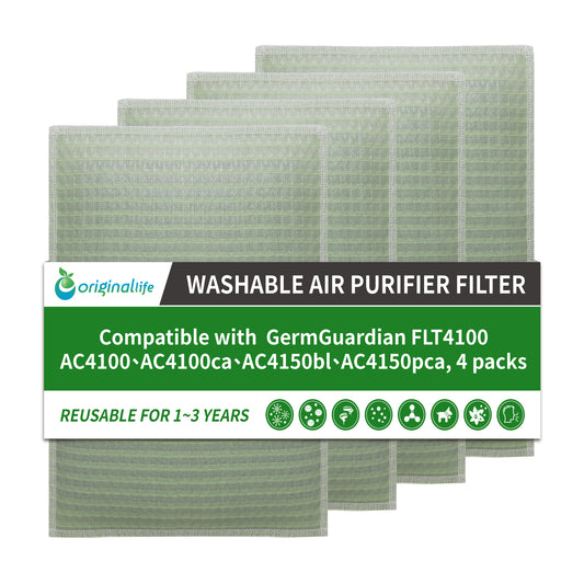 Originallife Washable Reusable Air Purifier Replacement HEPA for GermGuardian FLT4100: AC4100、AC4100ca、AC4150bl、AC4150pca, 4 packs